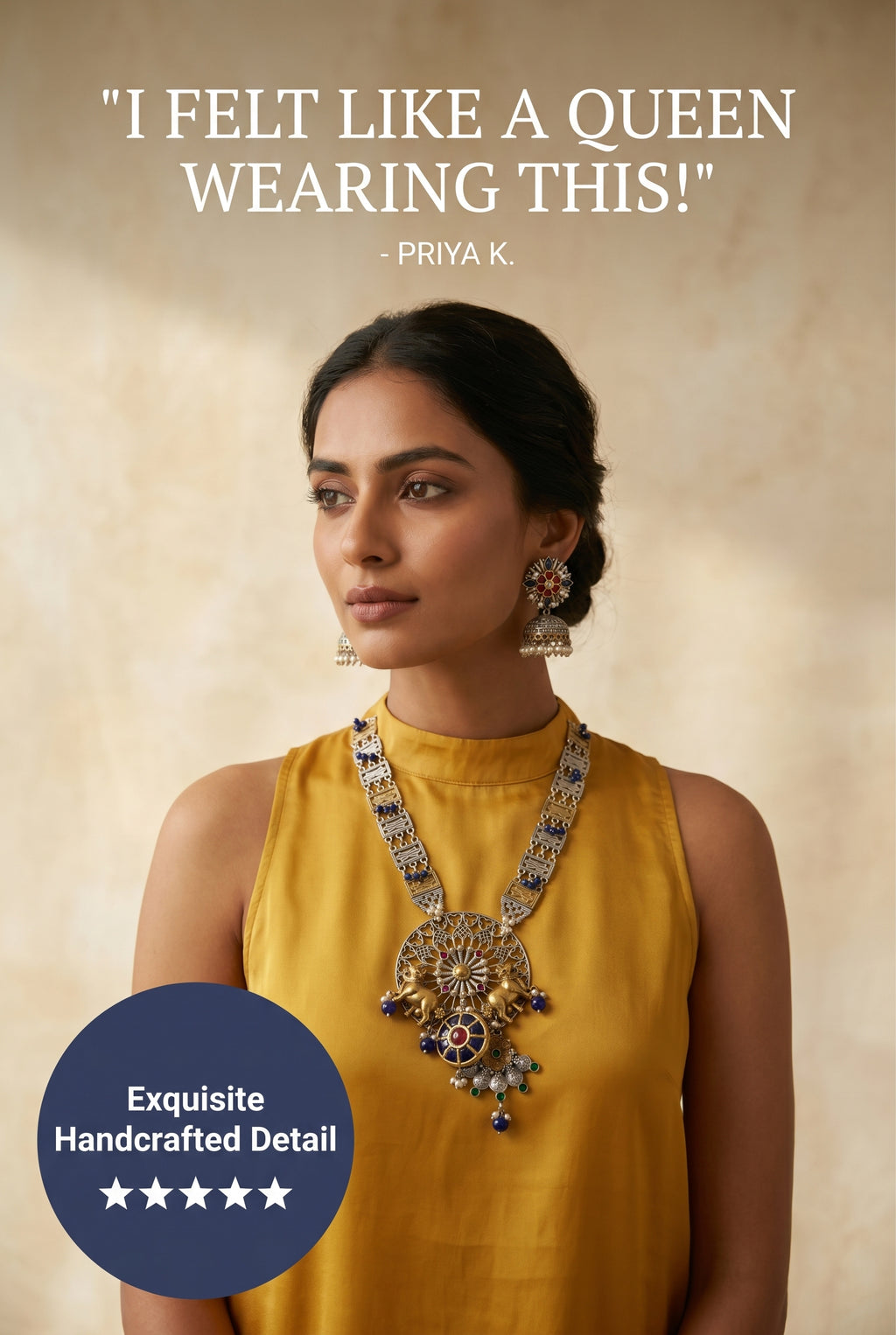 Statement Silver Lookalike Nandhi embelished Necklace Set