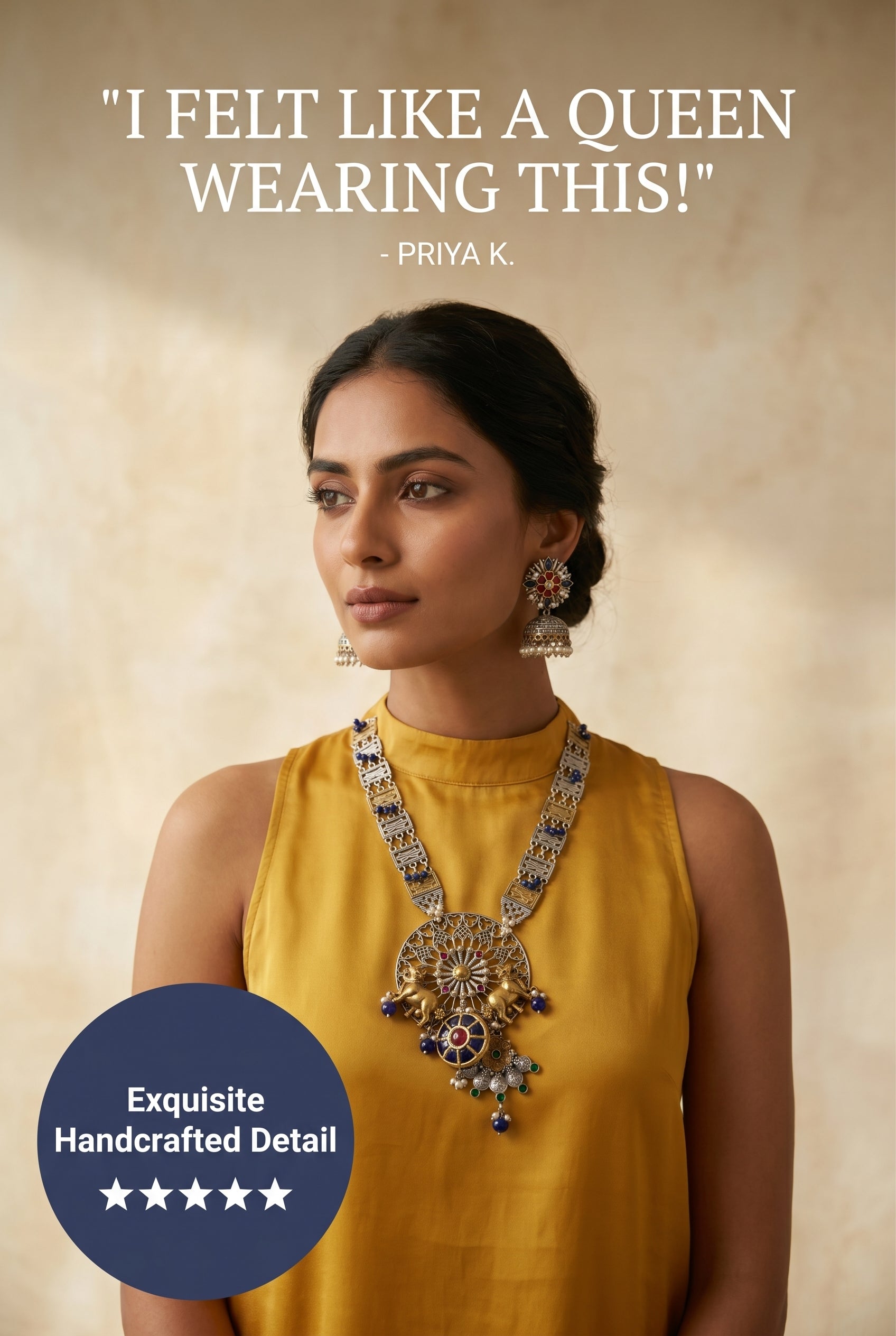 Statement Silver Lookalike Nandhi embelished Necklace Set