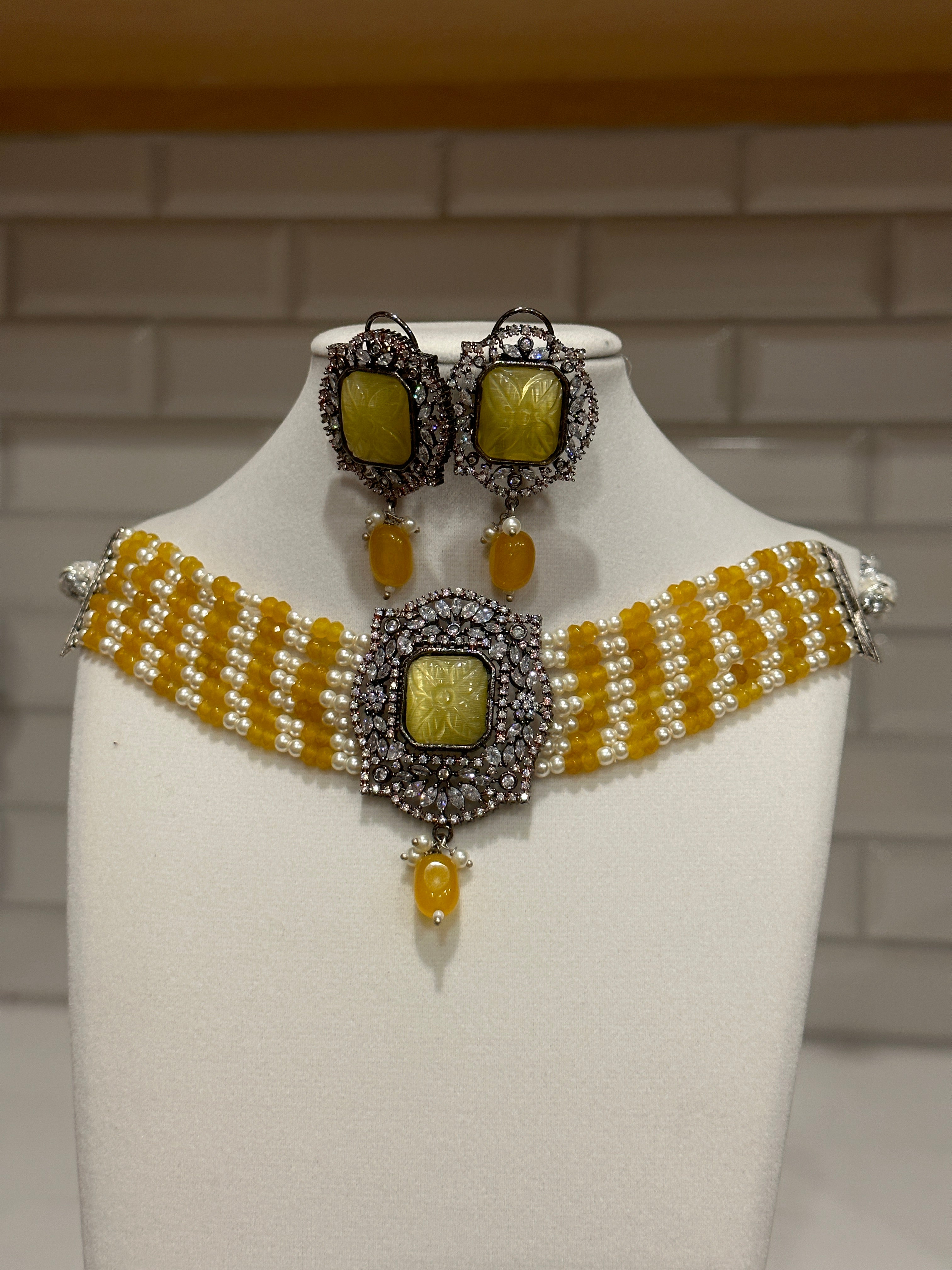 Beaded American Diamond Choker set