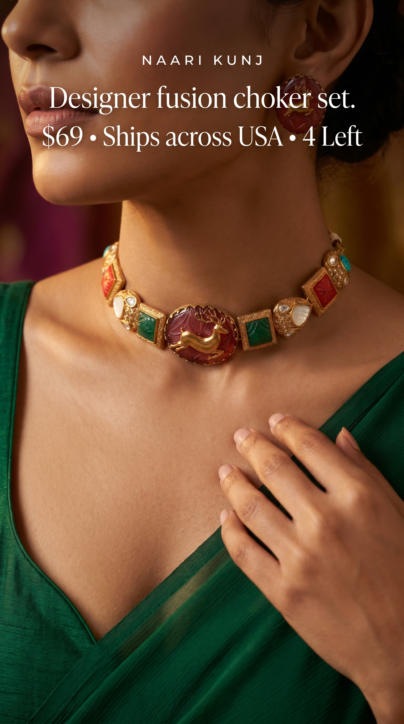 Fusion Multi color Carved Stone Necklace SET