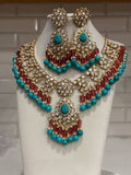 Premium quality bridal ahemedabadi kundan necklace set with turquoise beads