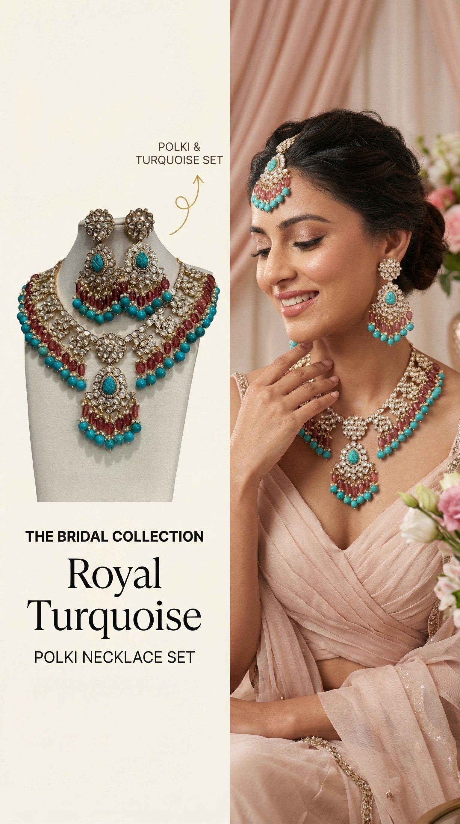 Premium quality bridal ahemedabadi kundan necklace set with turquoise beads
