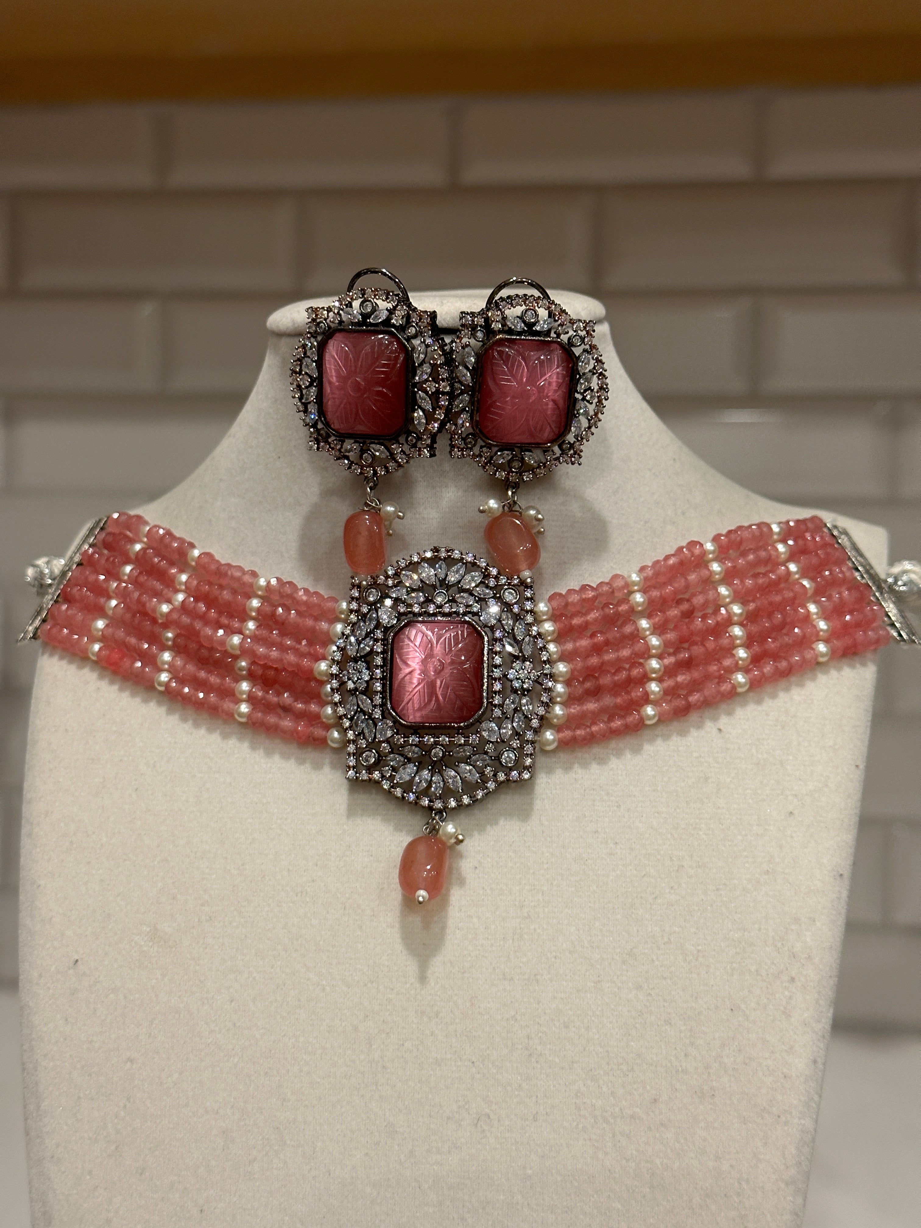 Beaded American Diamond Choker set