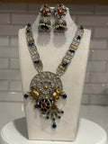Statement Silver Lookalike Nandhi embelished Necklace Set