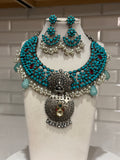 Feroza Semi Precious Stone Silver Lookalike Necklace Set