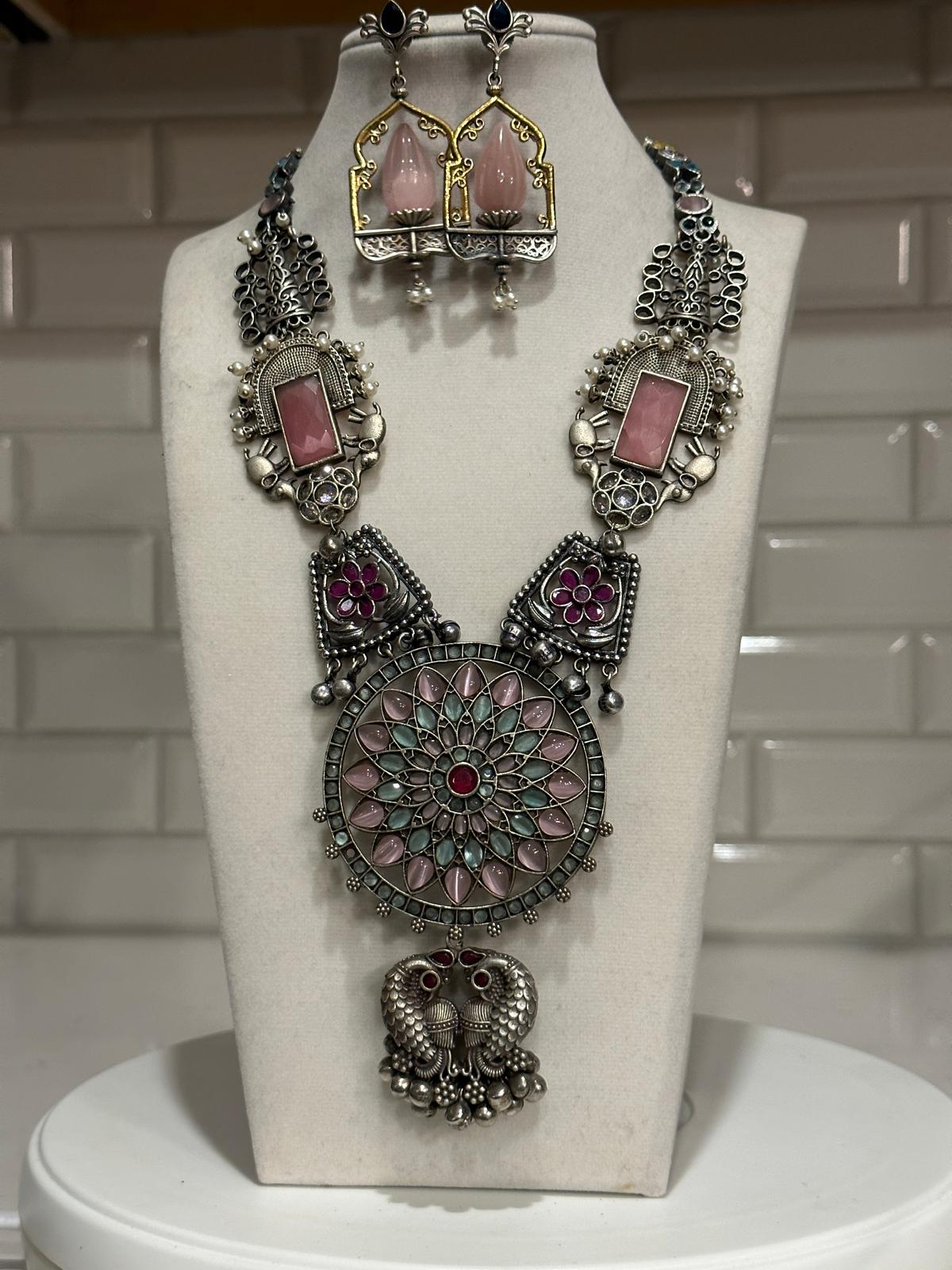 Silver lookalike designer wear necklace set