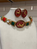 Fusion Multi color Carved Stone Necklace SET