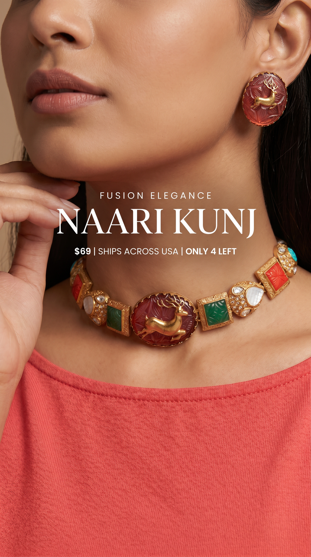 Fusion Multi color Carved Stone Necklace SET