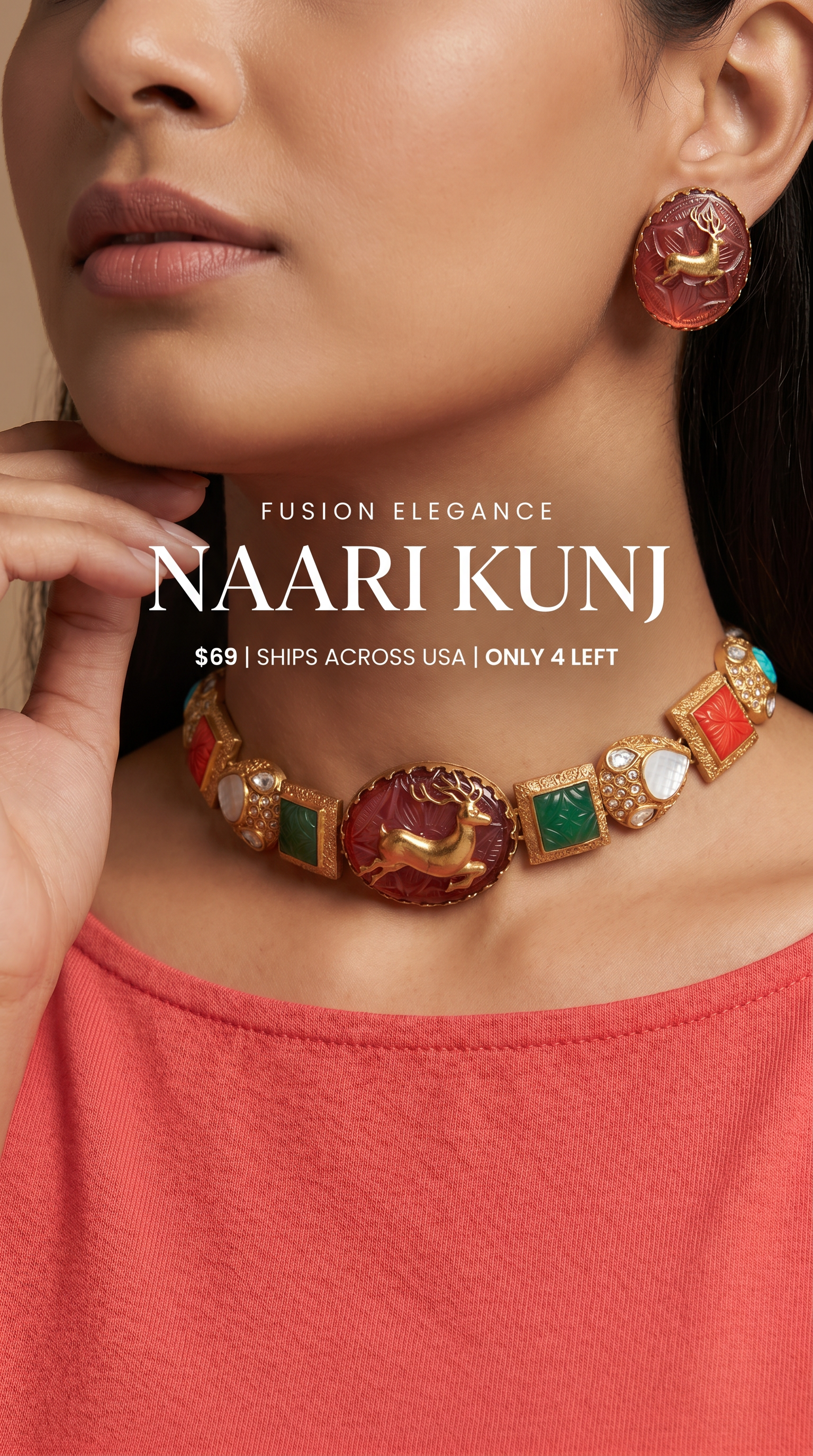 Fusion Multi color Carved Stone Necklace SET