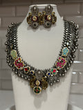 Silver Lookalike Necklace with pachi Kundan Embellishments.