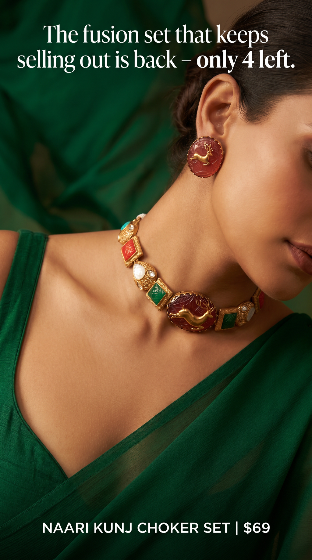 Fusion Multi color Carved Stone Necklace SET