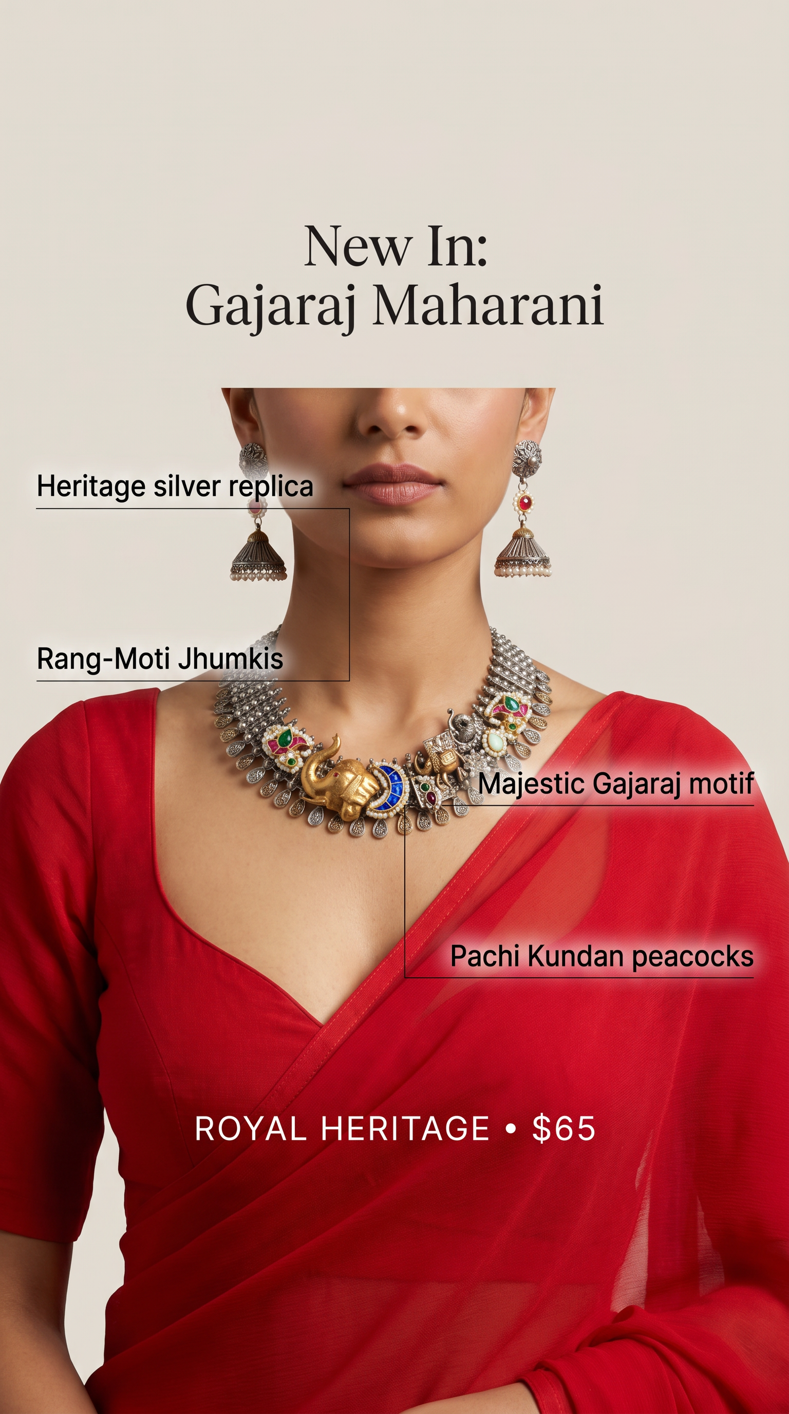 Premium quality dual tone silver lookalike necklace with elephant embellishments