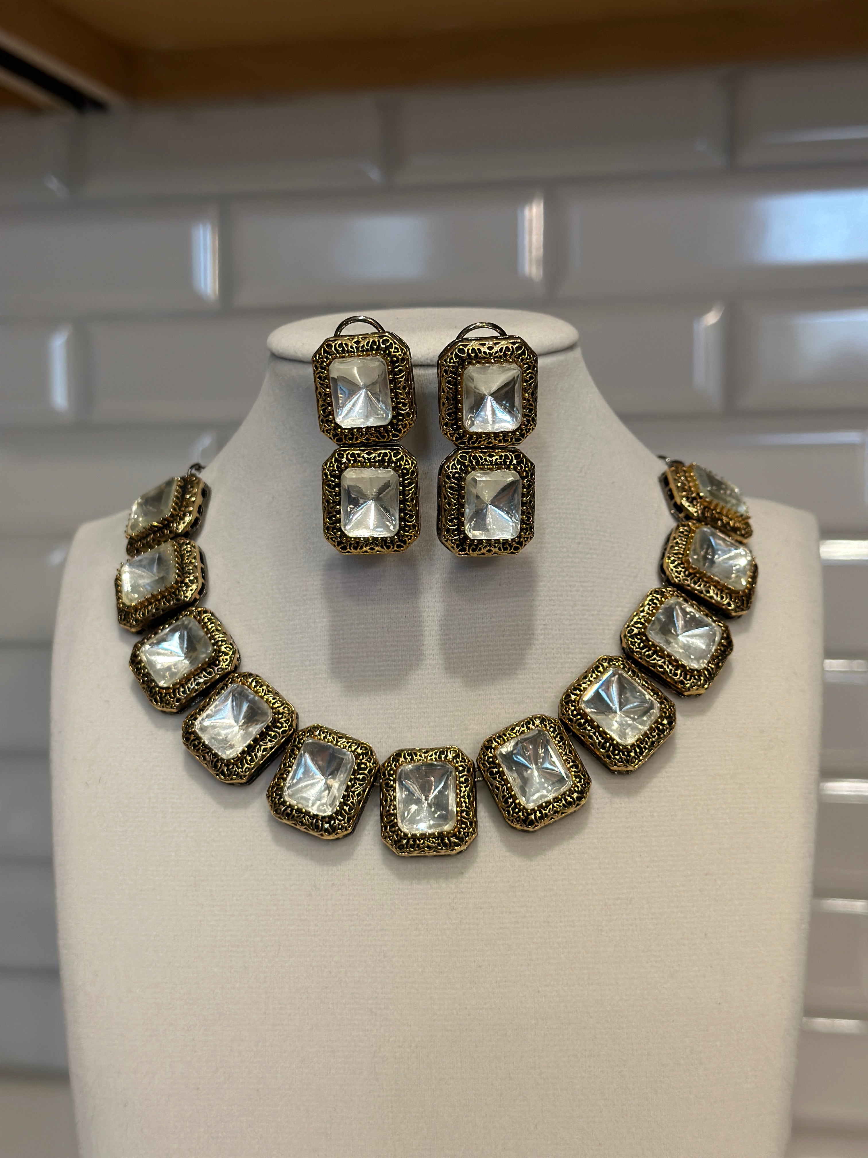 Square shaped POLKI  Necklace Set