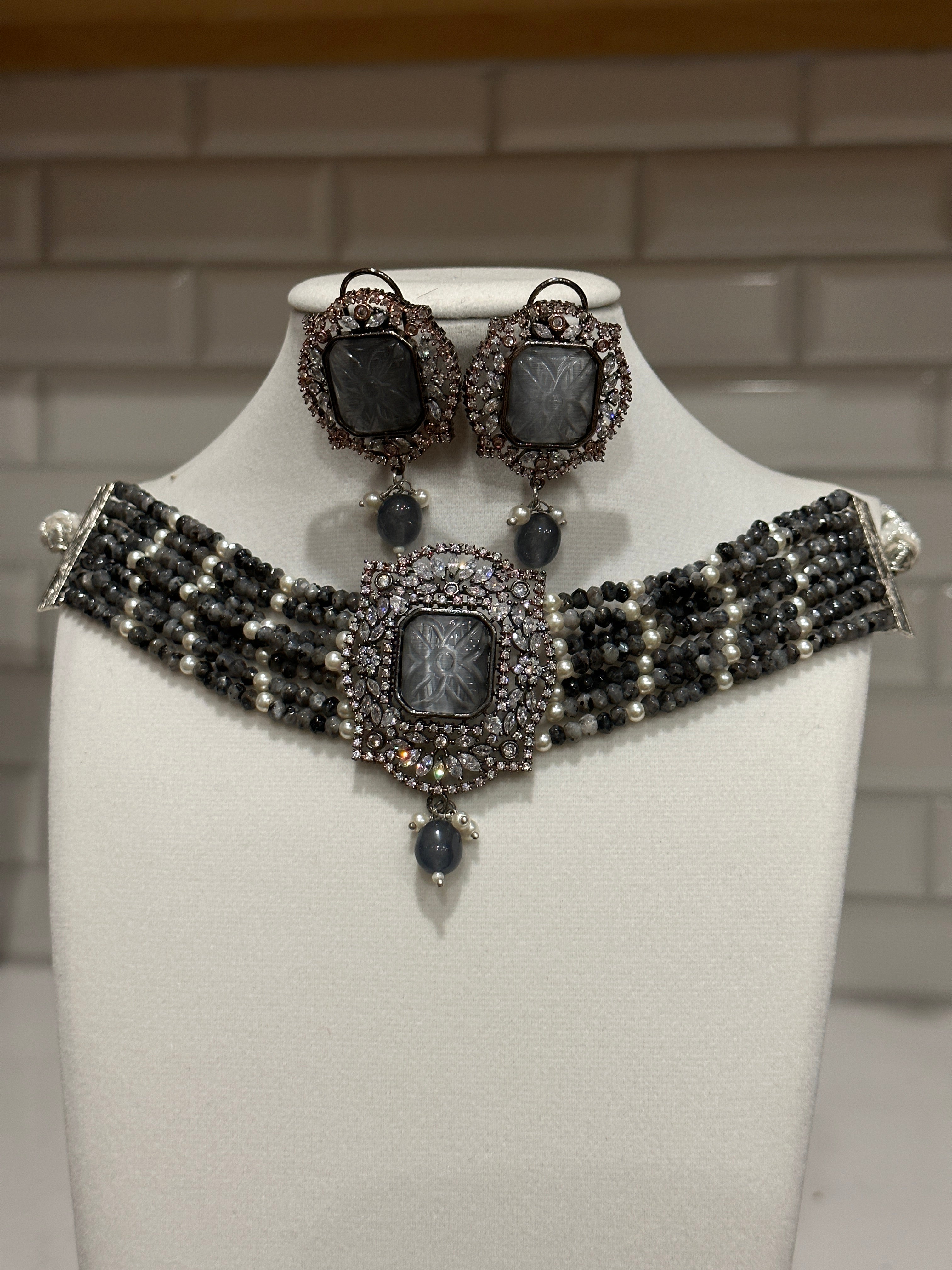 Beaded American Diamond Choker set