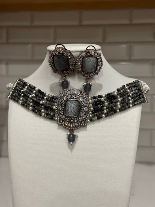 Beaded American Diamond Choker set