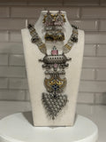 Dual Tone Silver Replica Necklace Set with Peacock Embelishments