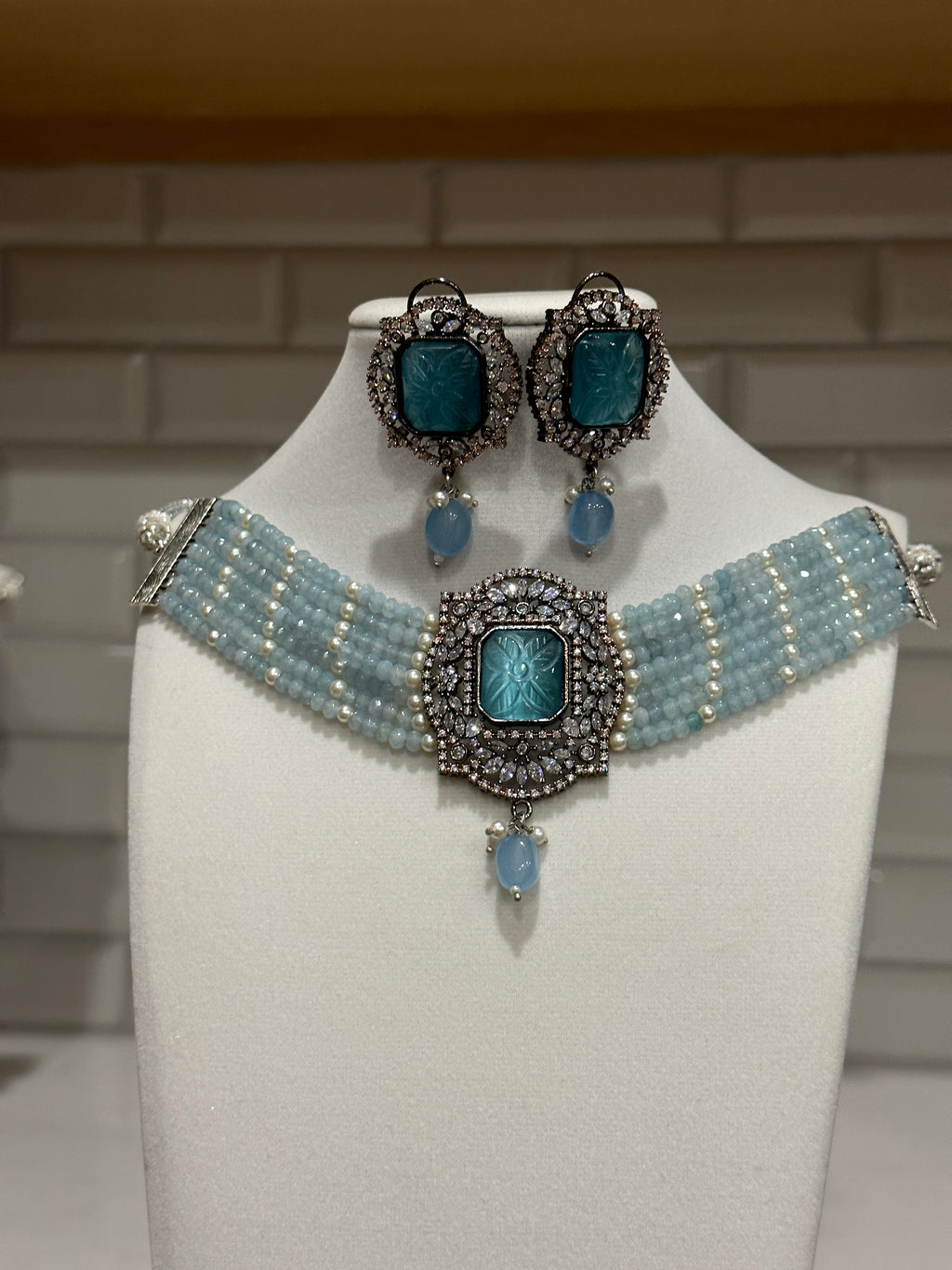 Beaded American Diamond Choker set