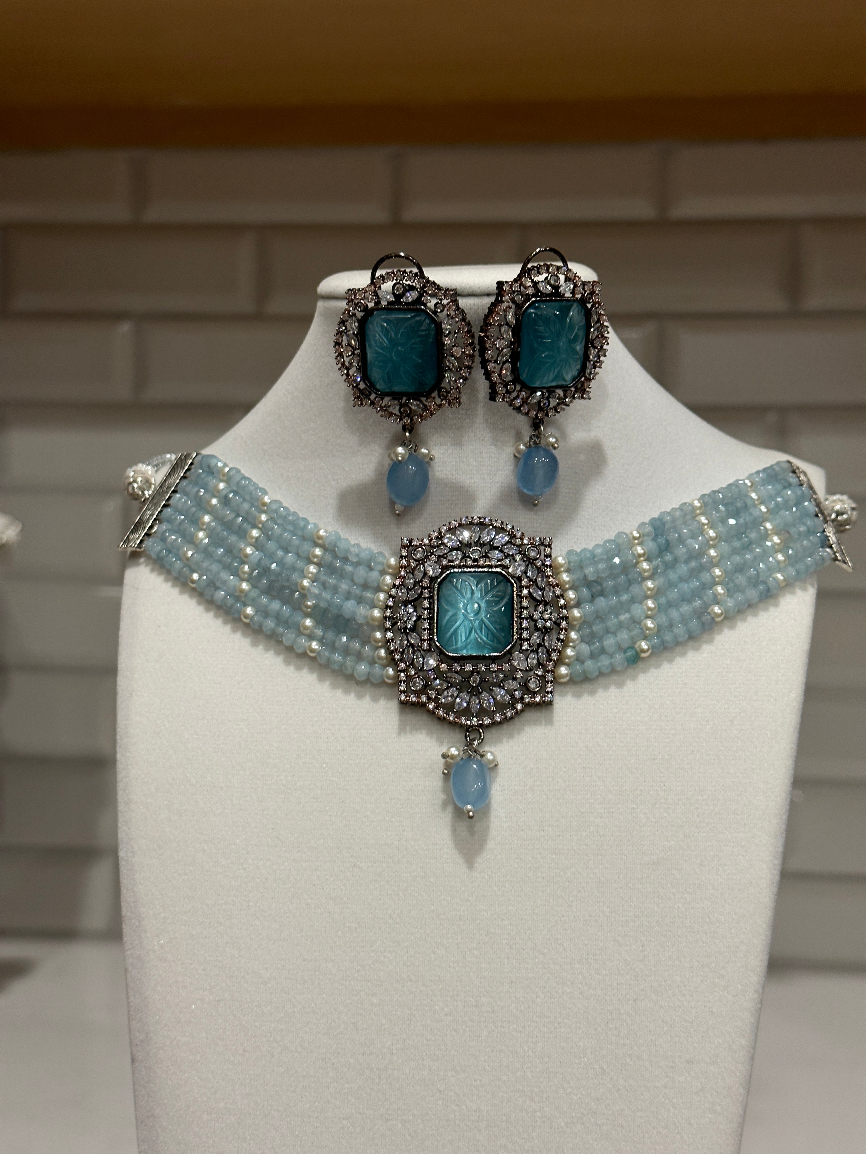 Beaded American Diamond Choker set