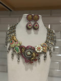 Premium Quality Silver Replica Necklace with pachi kundan embellishments. Wear in two ways. Two earrings attached