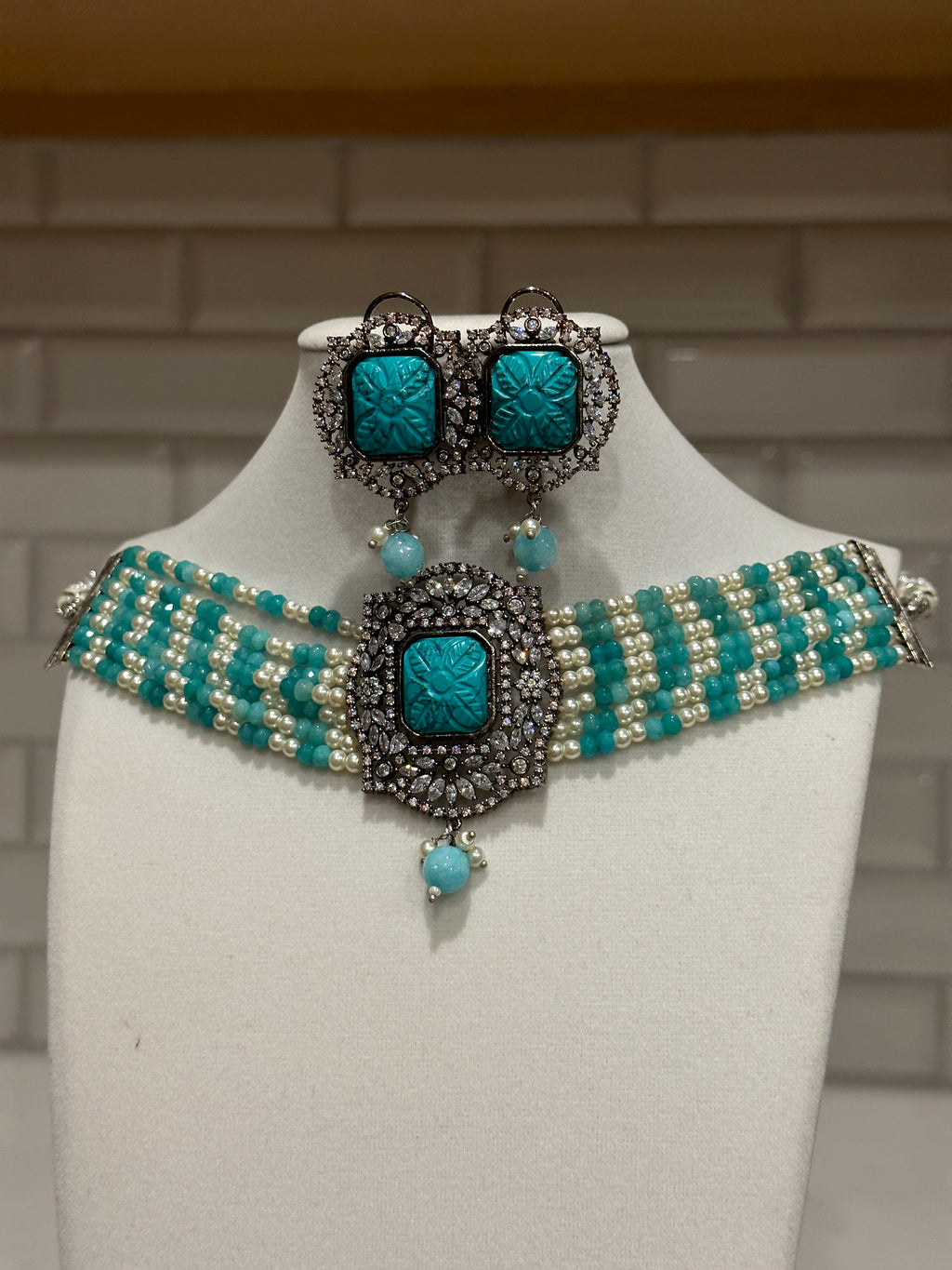 Beaded American Diamond Choker set