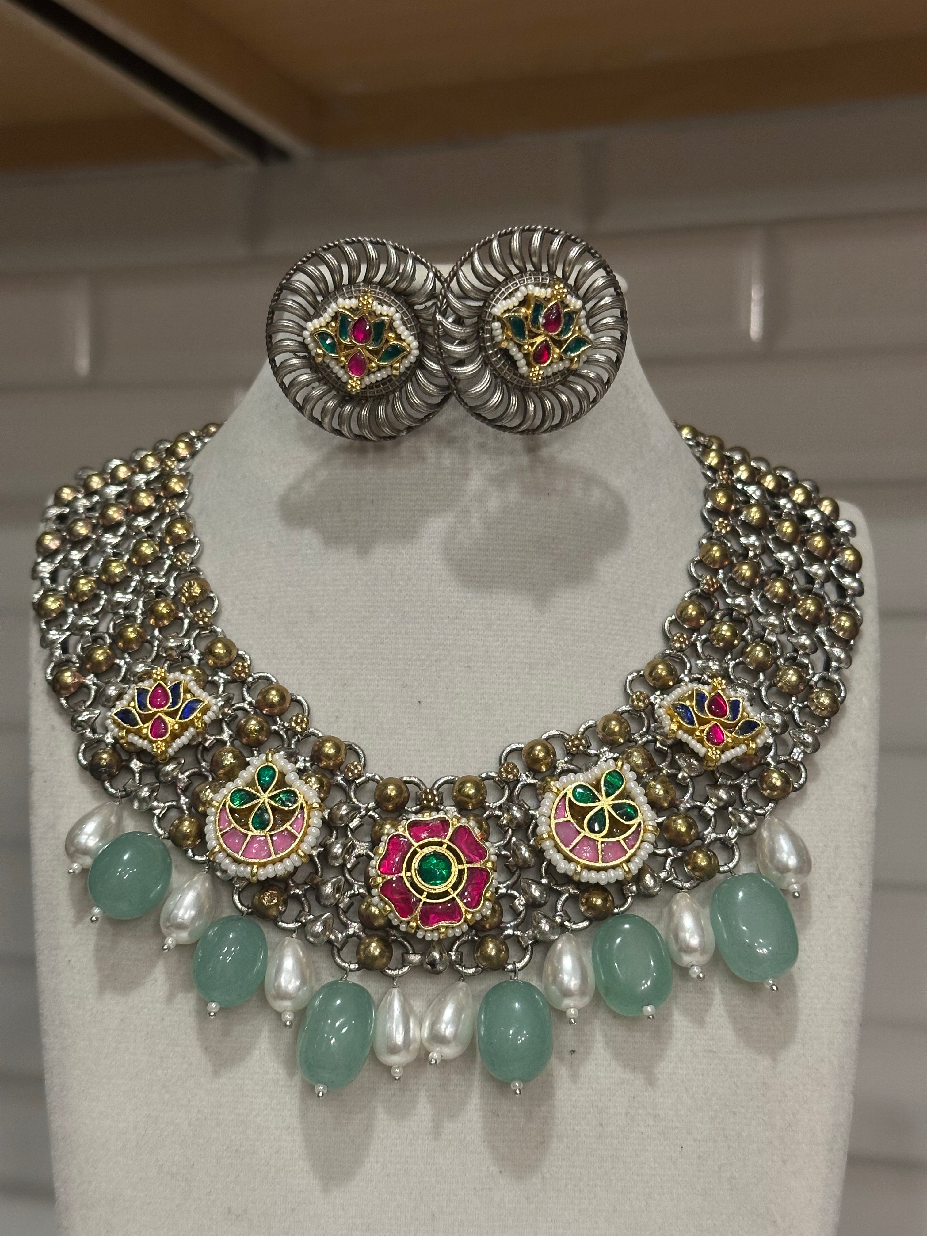 Silver Lookalike Fusion Necklace with Pachi embellishments
