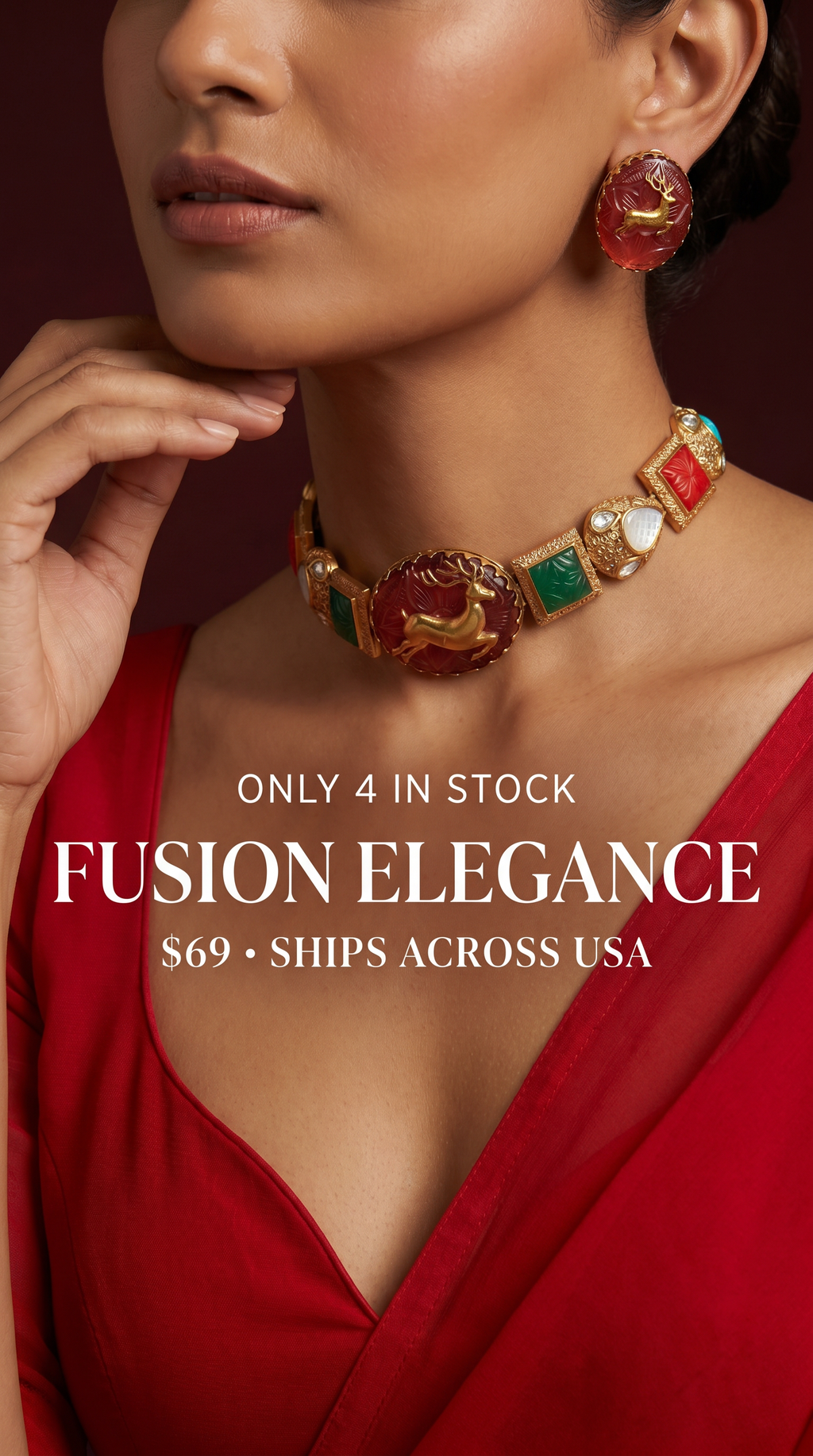 Fusion Multi color Carved Stone Necklace SET