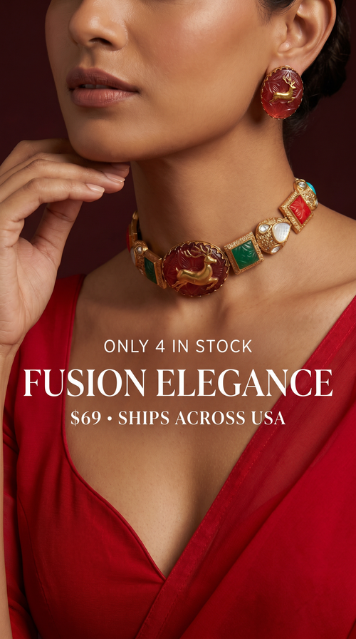 Fusion Multi color Carved Stone Necklace SET