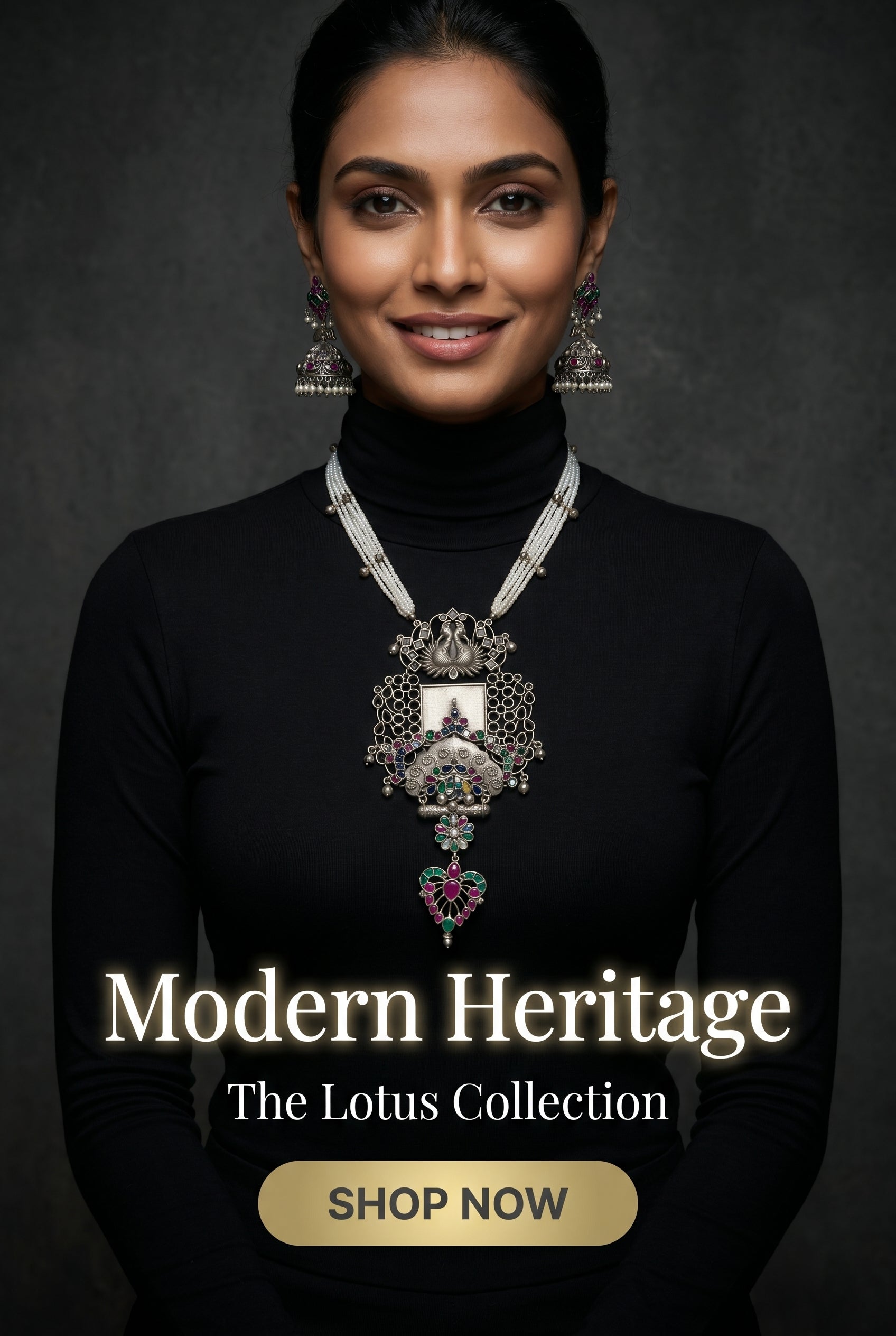 Statement Silver Replica Necklace set with kemp stones Embellished earrings