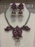 Silver Lookalike Fusion with premium kemp stones Necklace Set