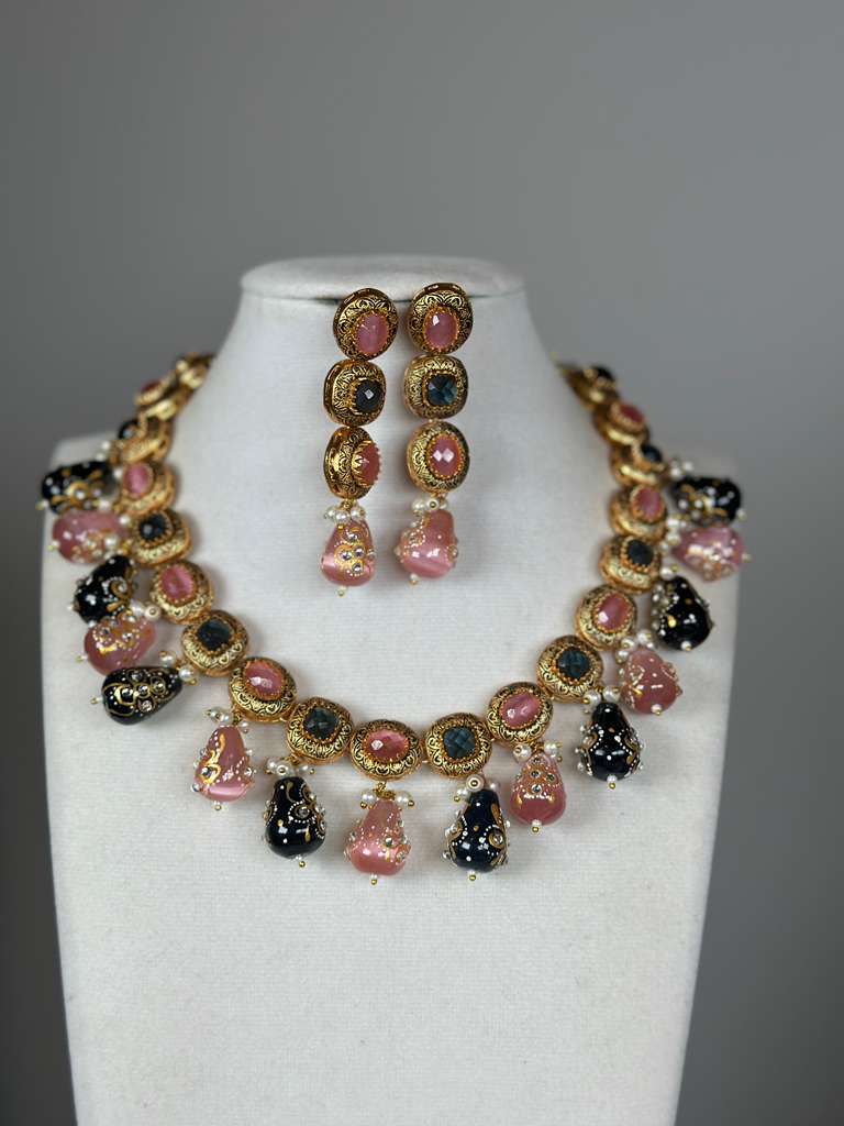 Gitanjali Hand painted beaded polki necklace set