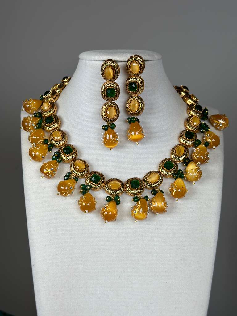 Gitanjali Hand painted beaded polki necklace set