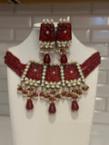 Onyx beaded carved stone polki necklace set