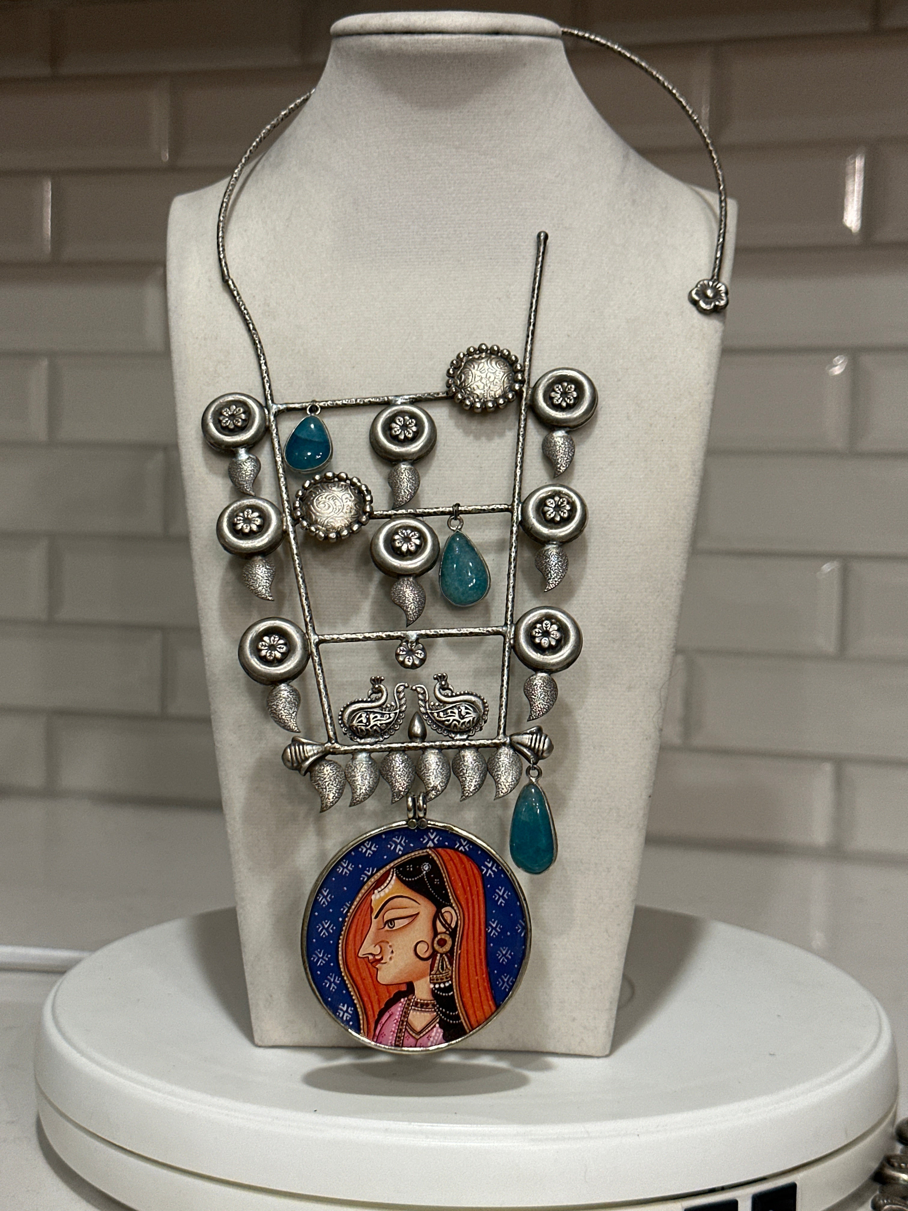 Silver Lookalike Temple designs embellished Necklace