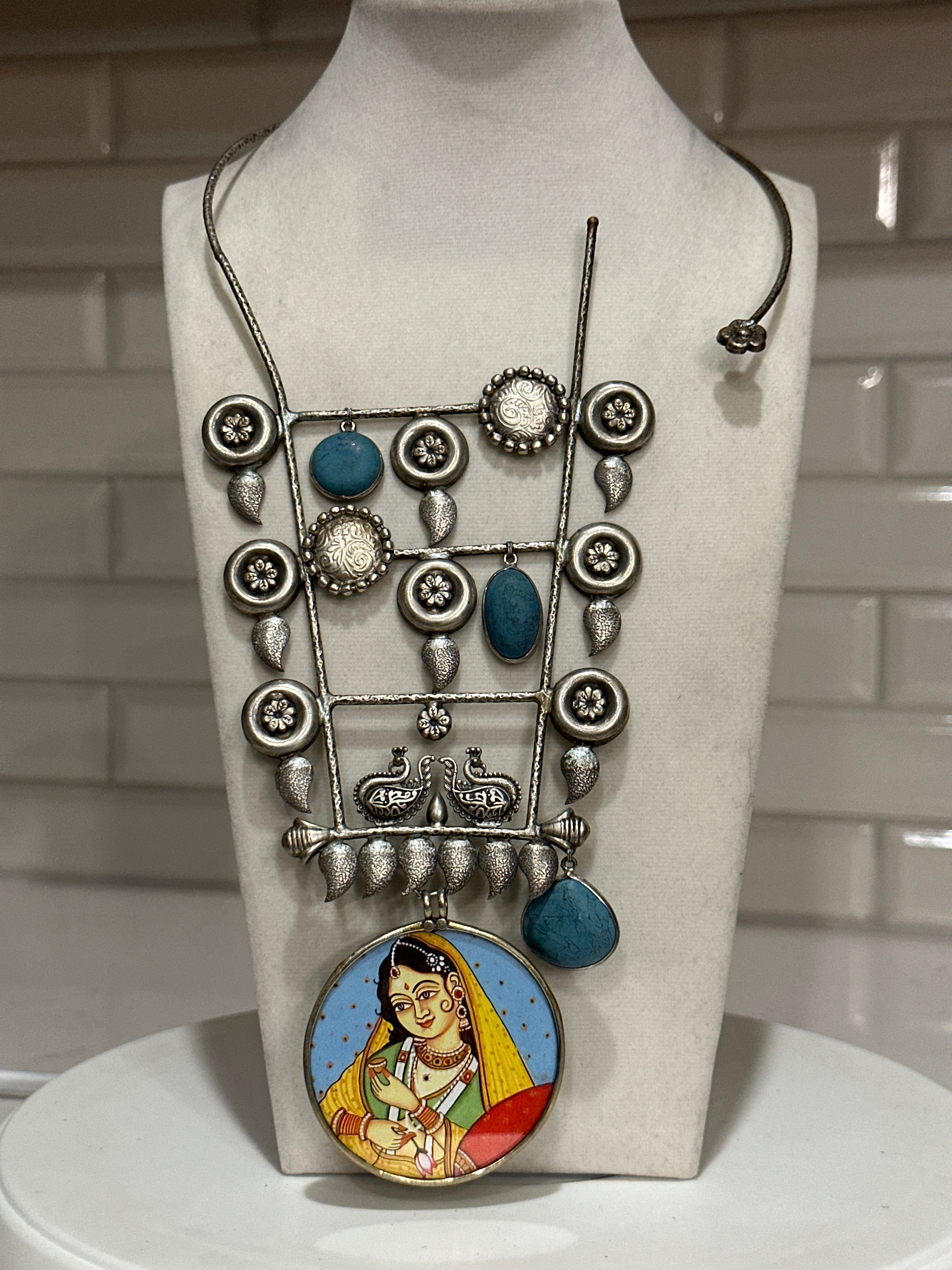 Silver Lookalike Temple designs embellished Necklace