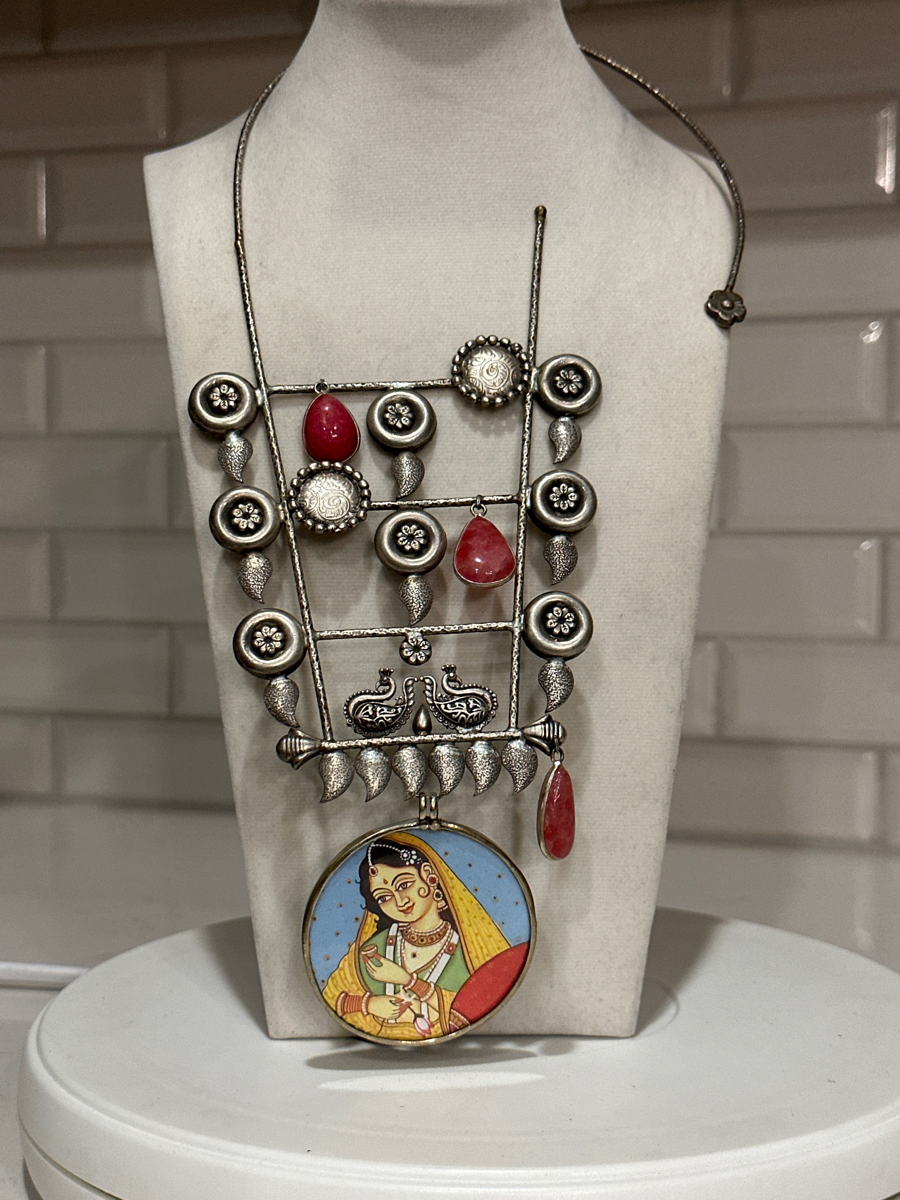 Silver Lookalike Temple designs embellished Necklace