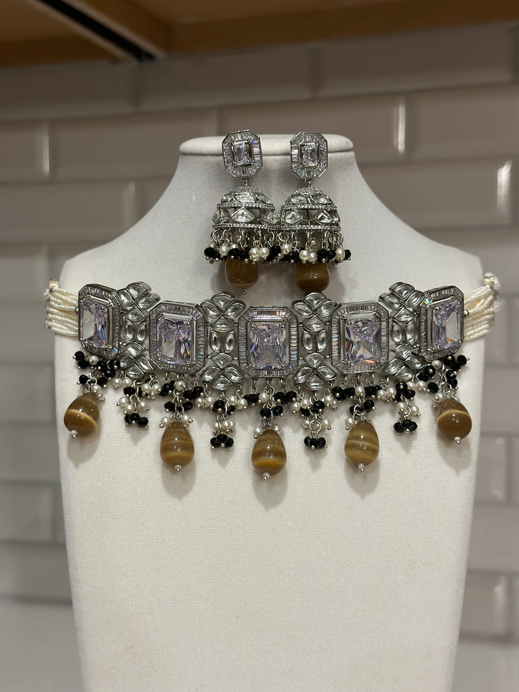 Shivani Onyx beaded Polki choker set