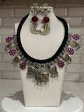 Oxidized Silver Lookalike Peacock Statement Necklace Set
